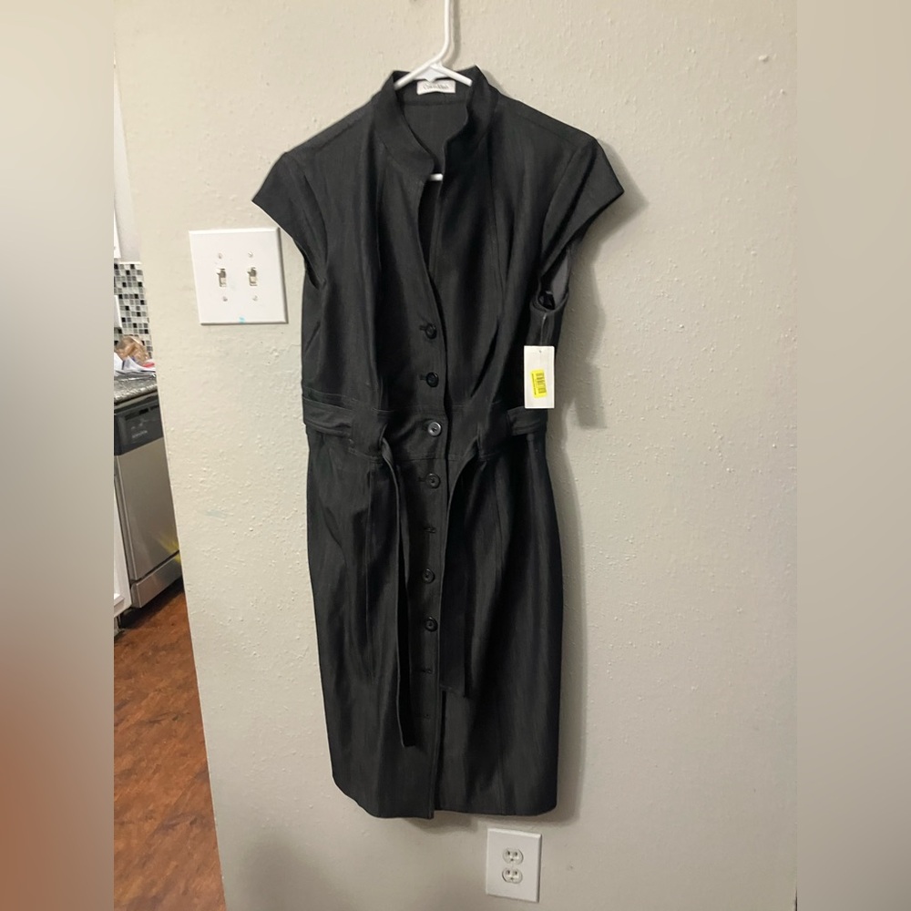 Calvin Klein Charcoal Button-Front Midi Dress